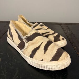 Lauren Ralph Lauren Women’s 8B Jinny Fray Zebra Print Slip-On Sneakers Tan/Brown